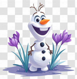 Frozen Olaf - Cheerful Snowman Cartoon With Spring Flowers Transparent PNG