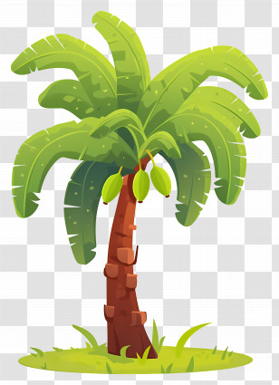 Banana Tree - Cartoon Coconut Tree With Green Fronds Transparent PNG