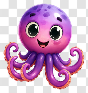 Octopus - Adventurous Purple Octopus With Treasure Transparent PNG