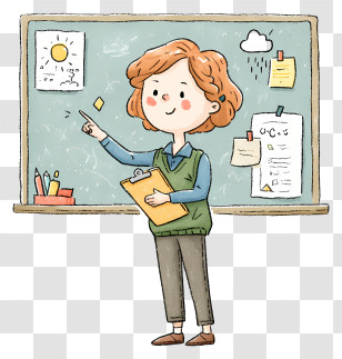 Teacher In Classroom - Female Teacher At Chalkboard Transparent PNG