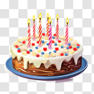 Birthday Cake - Birthday Cake With Decorative Candles Transparent PNG
