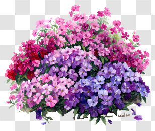 Phlox Flower Bed - Colorful Floral Bush In Pink And Purple Transparent PNG