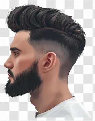 Low Fade Haircut - Modern Hairstyle With Beard In Profile View Transparent PNG