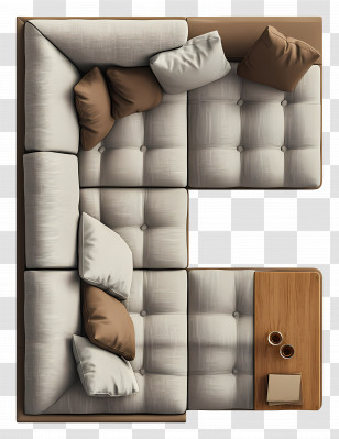 Sofa Top View - L-shaped Sofa With Cushions And Table Transparent PNG