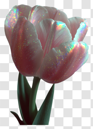 Iridescent Floral Art - Glittery Pink Tulip Transparent PNG