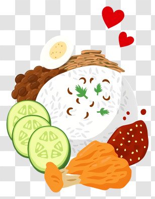 Nasi Lemak - Rice Plate With Egg And Sides Transparent PNG