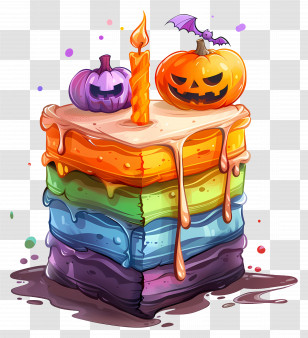 Halloween Cake - Vibrant Halloween Rainbow Cake With Decorations Transparent PNG