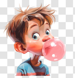 Bubble Gum Day - Cartoon Boy Blowing Bubblegum Transparent PNG