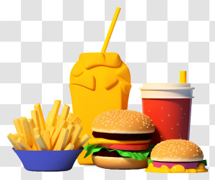 Fast Food Meal - Fast Food Meal With Burger, Fries, And Drinks Transparent PNG