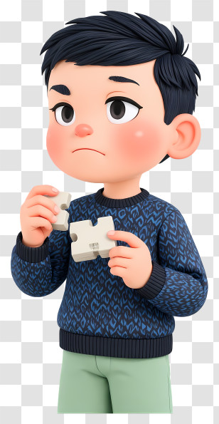 Thinking Cartoon Boy - Boy Holding Puzzle Piece Transparent PNG