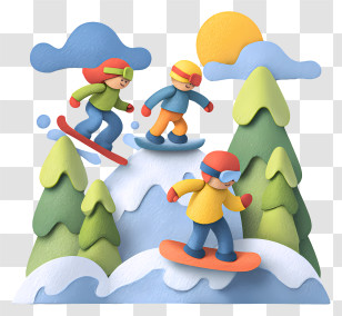 Extreme Sports Activity - Cartoon Snowboarders On A Mountain Transparent PNG