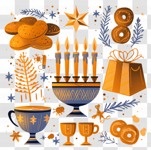 Hanukkah - Hanukkah Celebration With Candles And Sweets Transparent PNG