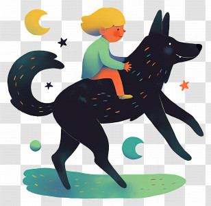 Whimsical Journey - Child Riding Dog Fantasy Art Transparent PNG