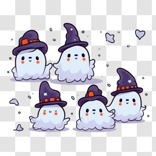 Ghost - Cute Ghosts Wearing Witch Hats For Halloween Transparent PNG