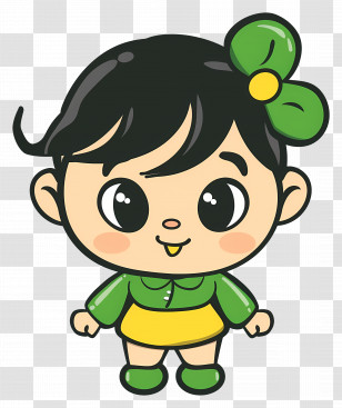 Cartoon Baby Girl - Cute Cartoon Girl With Green Bow Transparent PNG