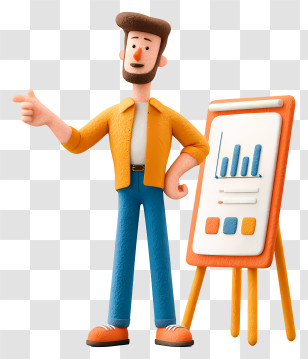 Man Giving Business Presentation - Cartoon Man Presenting With Chart Transparent PNG