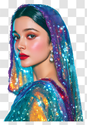 Indian Actress - Glamorous Sequin Shawl Portrait Transparent PNG