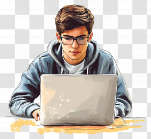 Computer Student - Focused Person Using Computer Transparent PNG