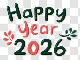 Happy New Year 2026 - Happy Year 2026 Colorful Lettering Transparent PNG