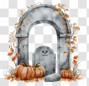 Halloween Headstone - Spooky Halloween Graveyard Scene With Pumpkins Transparent PNG