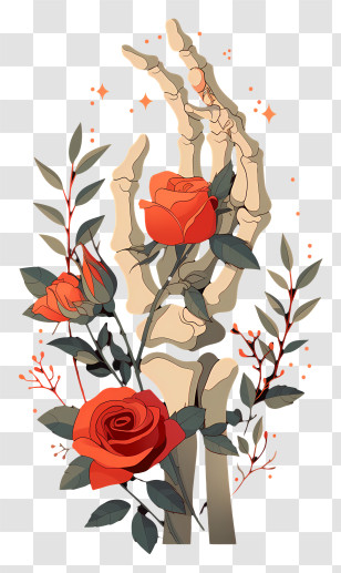 Skeleton Hand Holding A Rose - Skeleton Hand With Roses Transparent PNG
