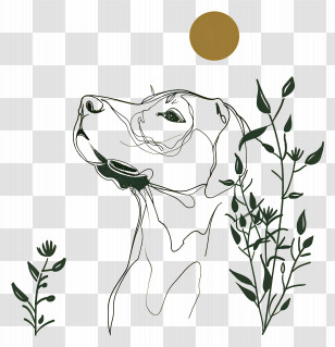 Abstract Dog - Line Art Dog With Plants Transparent PNG