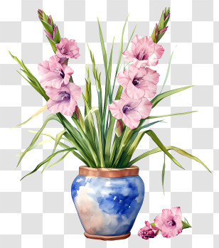 Gladiolus - Pink Gladiolus Flowers Arranged In A Vase Transparent PNG