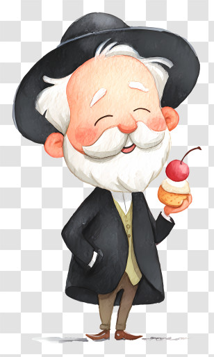 Elderly Man Holding Small Pastry - Cheerful Bearded Gentleman With Dessert Transparent PNG