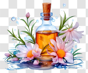 Cartoon Flower Essences Therapy - Essential Oil Bottle With Flowers Transparent PNG