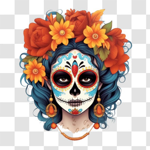 Sugar Skull
 - Sugar Skull Face With Flowers For Dia De Los Muertos Transparent PNG