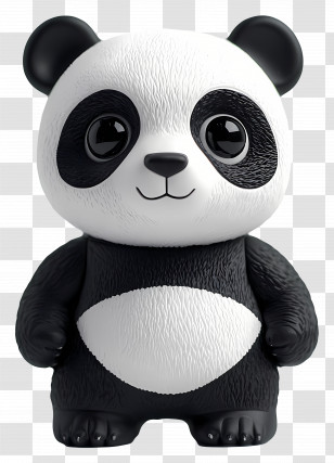 Panda Bear - Cute Panda Figurine In Black And White Transparent PNG