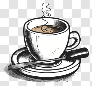 White Porcelain Cup - Monochrome Sketch Of Coffee Cup With Steam Transparent PNG