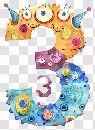 Number 3 - Whimsical Monster Number 3 Transparent PNG