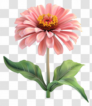 3d Flower - Detailed Pink Flower With Green Leaves Transparent PNG