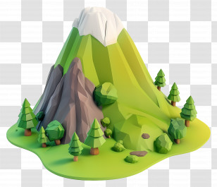 Cartoon Mountain - Low-Poly Green Mountain Illustration Transparent PNG