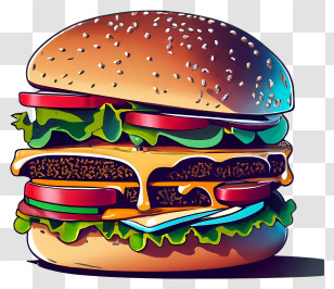 Hamburger - Cartoon Cheeseburger Artwork With Melting Cheese Transparent PNG