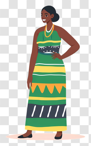 South Africa People - Woman In Green Patterned Dress Transparent PNG