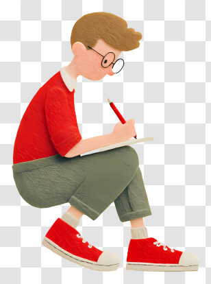 Student Drawing On Paper - Boy Writing In Cartoon Style Transparent PNG