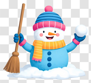 Cartoon Blue Snowman - Cheerful Blue Snowman Transparent PNG
