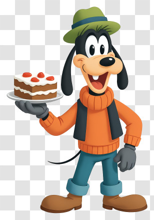 Goofy Birthday - Happy Dog Holding Cake Transparent PNG
