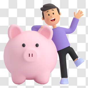 Saving Money - Man With Pink Piggy Bank Transparent PNG