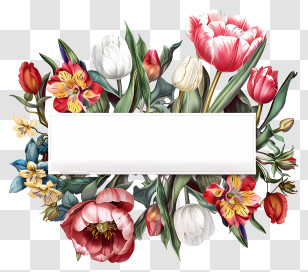 Spring Flowers Sign Board - Floral Arrangement With Blank Banner Transparent PNG