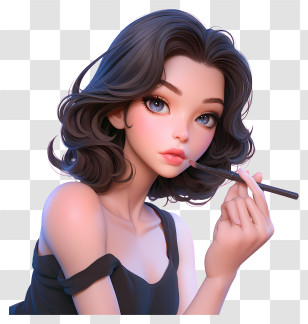 Anime Girl Putting On Makeup - Girl Applying Lipstick In Stylish Pose Transparent PNG