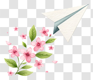 Paper Airplane Flying - Paper Plane Cherry Blossom Flight Transparent PNG