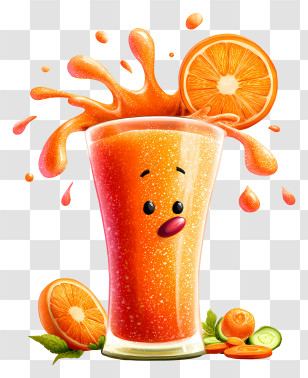 Cute Cartoon Juice - Vibrant Orange Juice Splash Transparent PNG