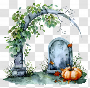 Halloween Headstone - Creepy Graveyard Scene With Pumpkin Transparent PNG