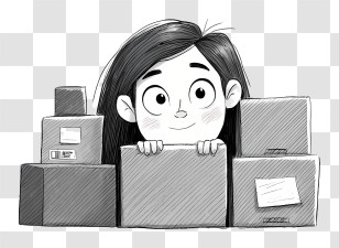 Woman Hiding Behind Boxes - Cartoon Girl With Boxes Transparent PNG