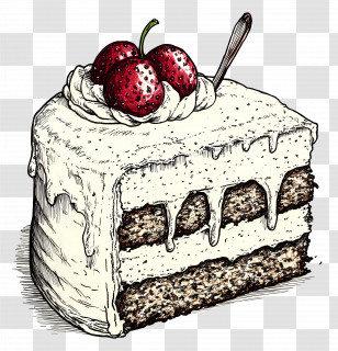 Cake Drawing - Piece Of Cake With Cherries On Top Transparent PNG
