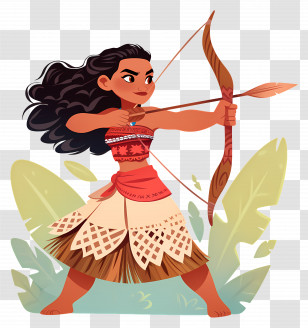 Moana - Archer Girl In Tribal Cartoon Style Transparent PNG