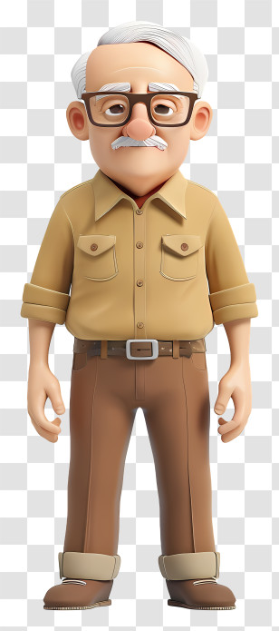 Senior - 3D Modeled Elderly Grandfather Character Transparent PNG